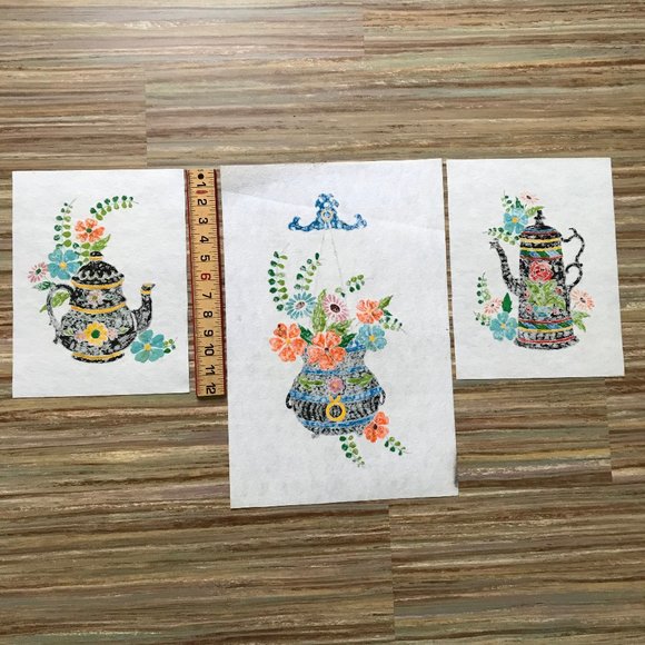 Scandinavian Tole Ware Kitchen Completed Wall Hanging 3 Artex Tri-Chem Paintings - Picture 5 of 5